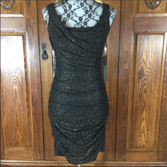Express Dresses & Skirts - Express Black & Gold Metallic Lace Dress